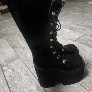 Edgy Black Lace-Up Platform Boots